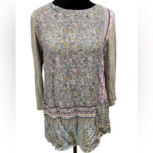 J. Jill Pastel Boho Hippie Whimsical Spring Geometric Garden Floral Paisley Top